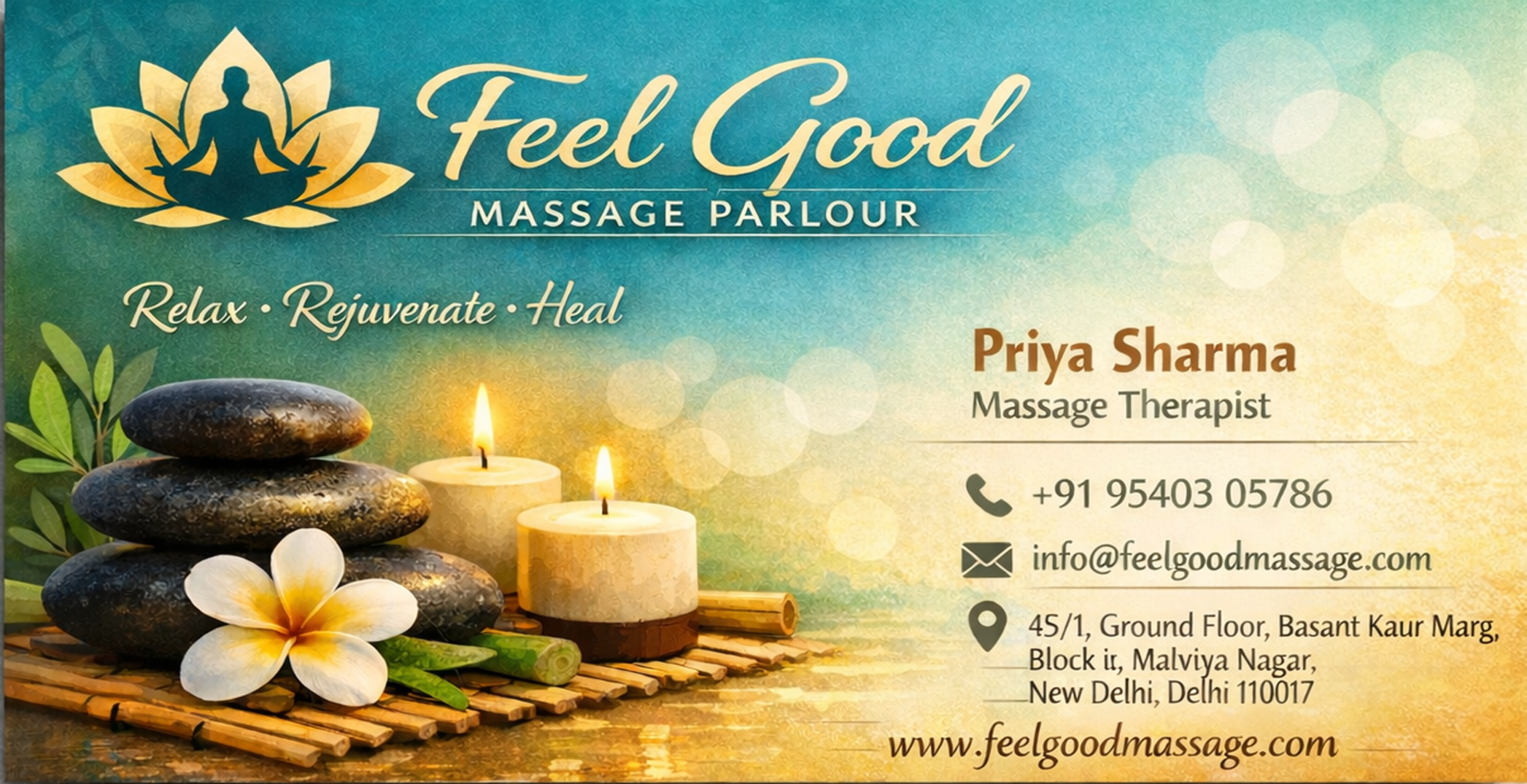 Feel Good Massage Parlour relaxing spa room with massage bed and soft lighting.